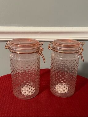 Set of 2 🌸 New Blush Pink Dimpled Glass Canister - 6” Tall